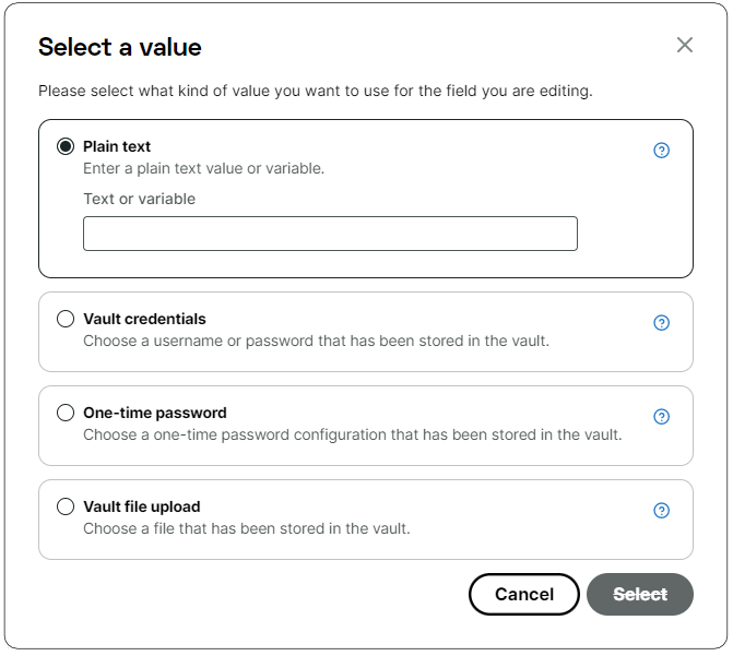 screenshot of set action value picker