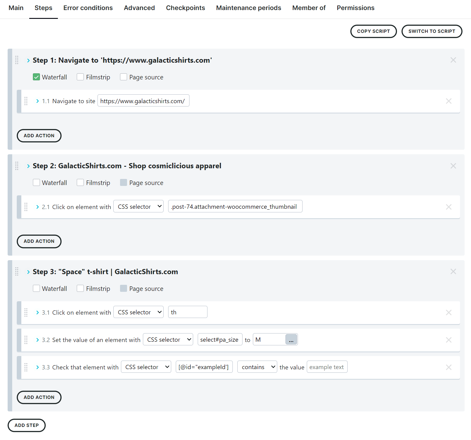 screenshot transaction step editor