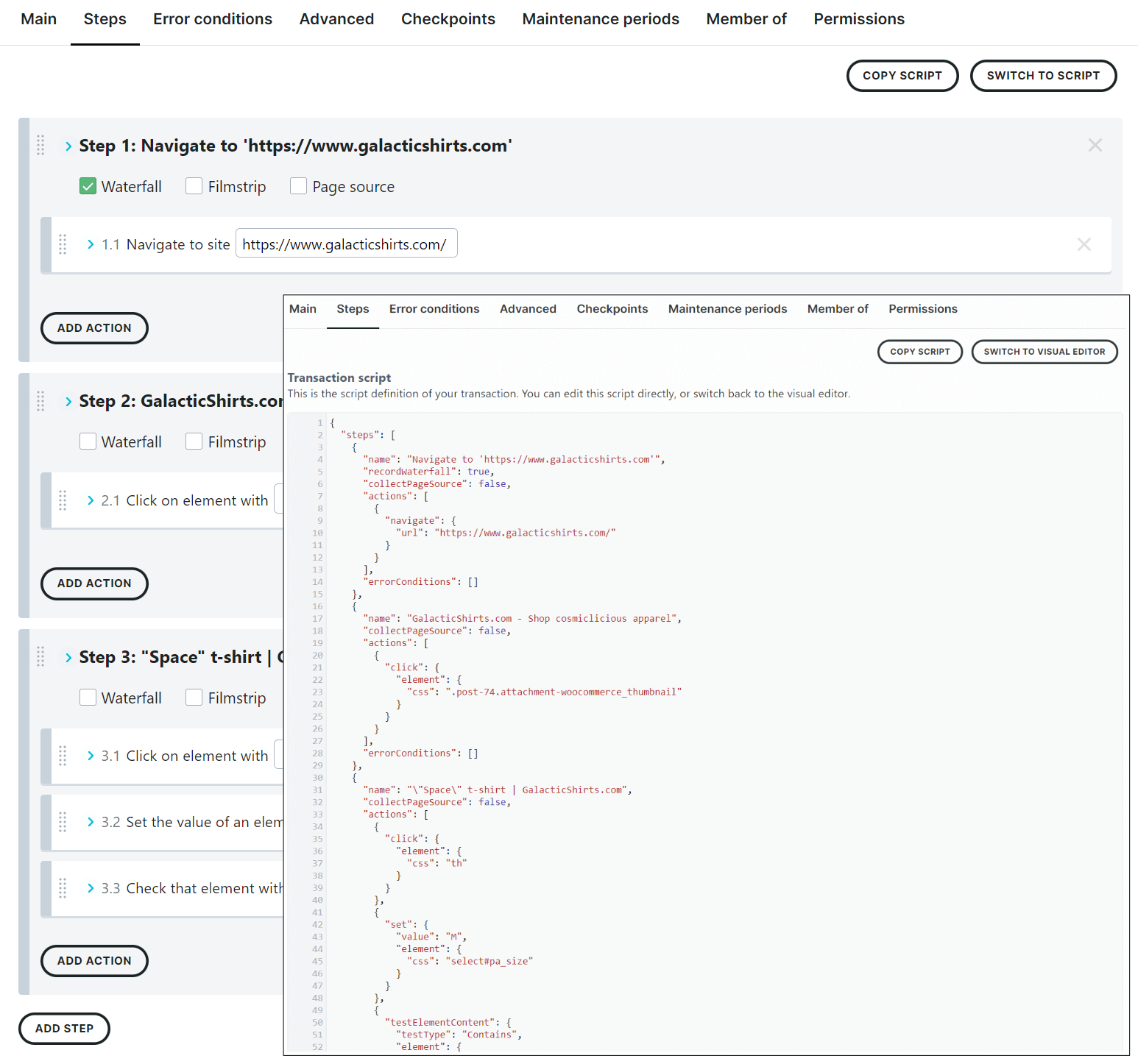 screenshot visual and script editor view