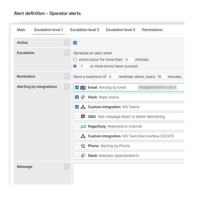 Configure alerting methods with integrations