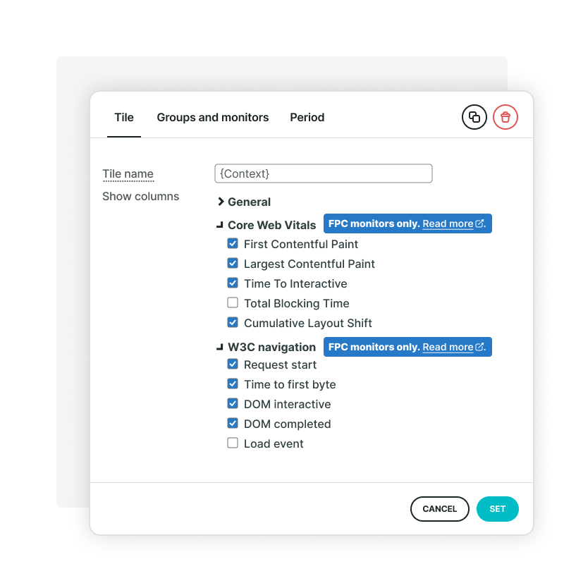 View performance metrics in a custom report tile