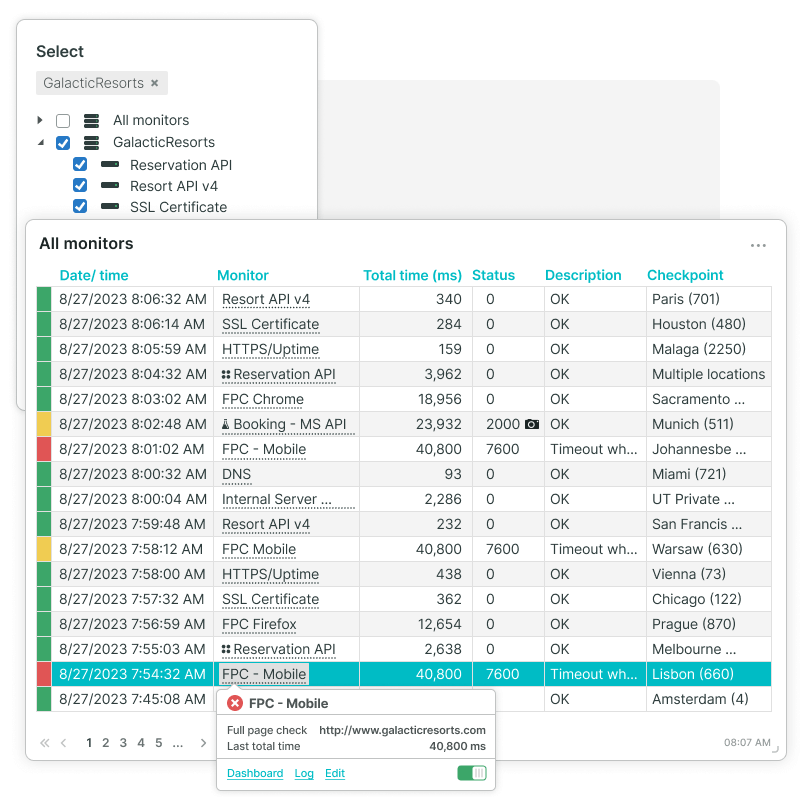 Log analytics and detailed monitor checks selection.