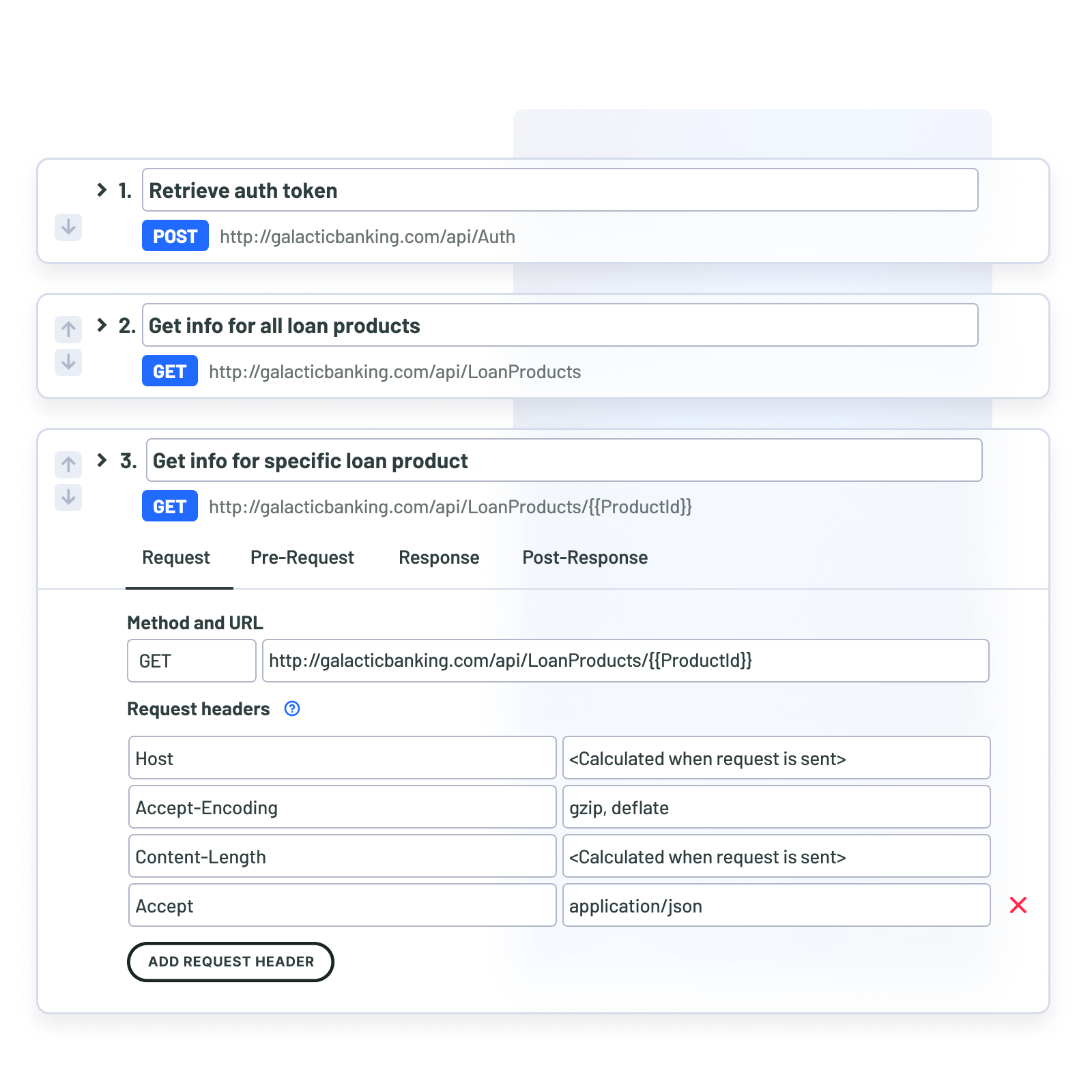Step editor interface displaying loan application flow configuration with conditional steps