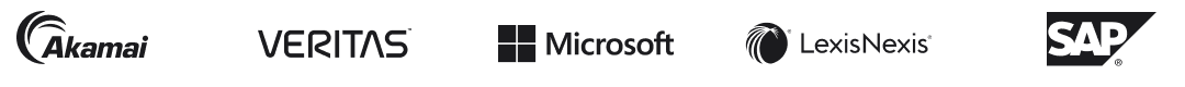 Company logos including Akamai, Veritas, Microsoft, LexisNexis and SAP