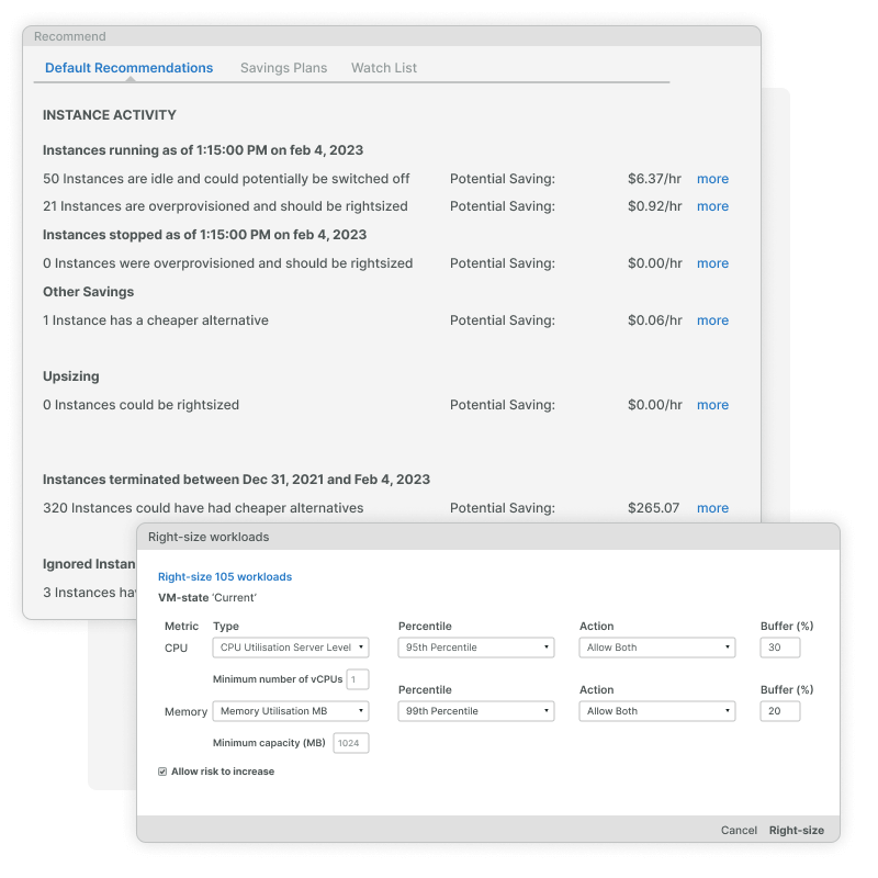 Recommendations for cloud cost optimisation.