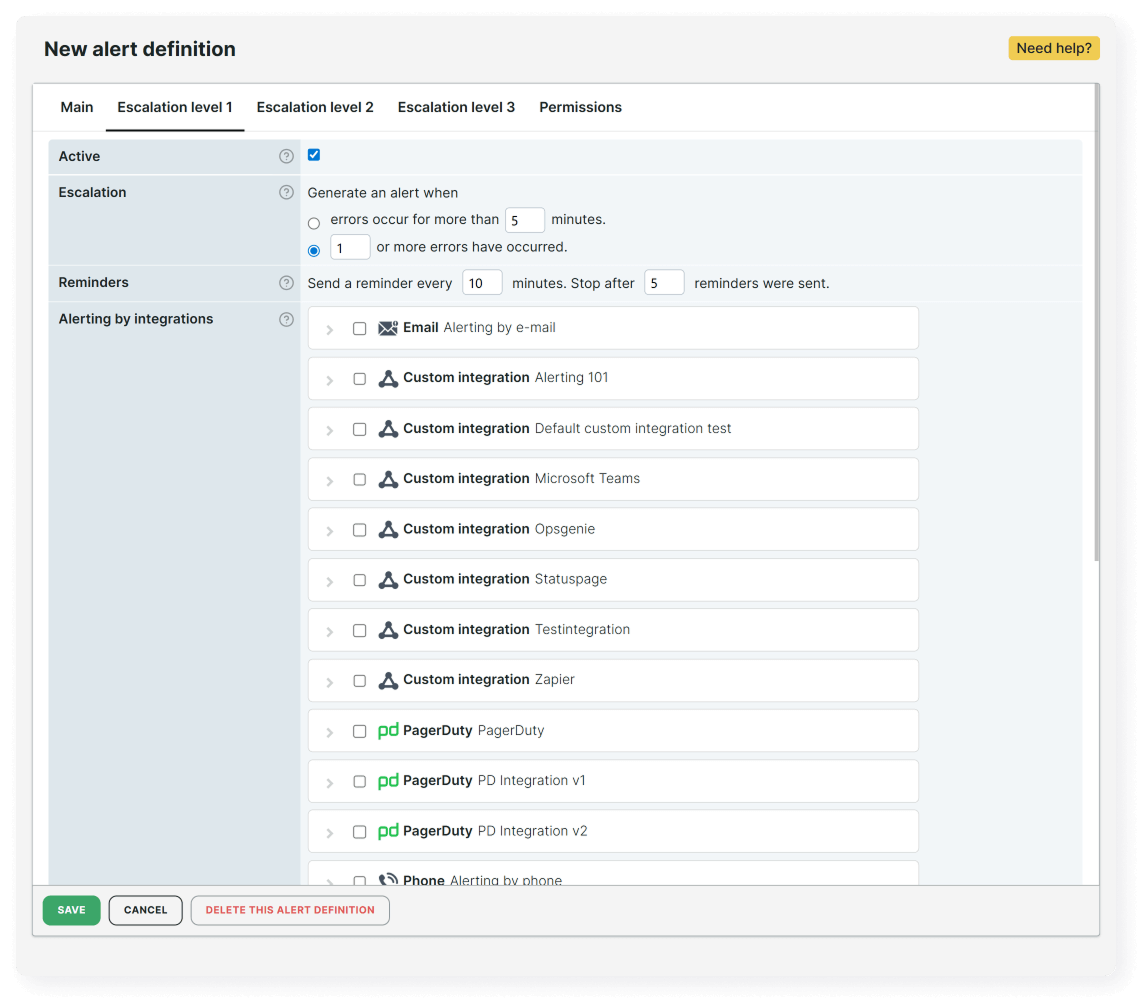 Dashboard monitoring overview of performance, load times, uptime and errors