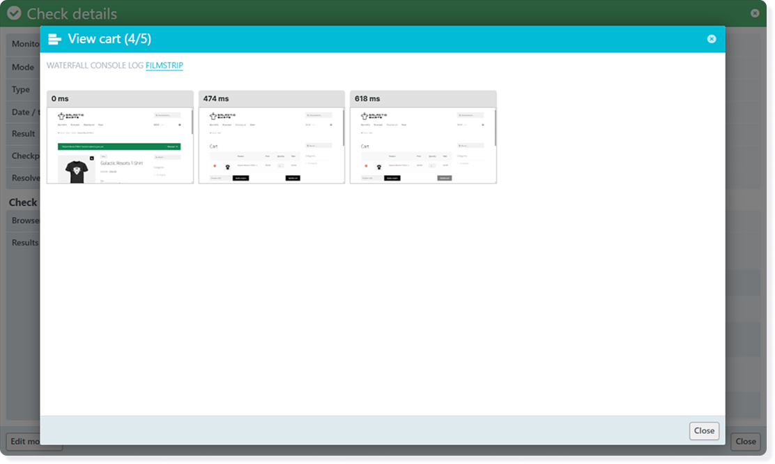 Screenshot of filmstrip showing page loads