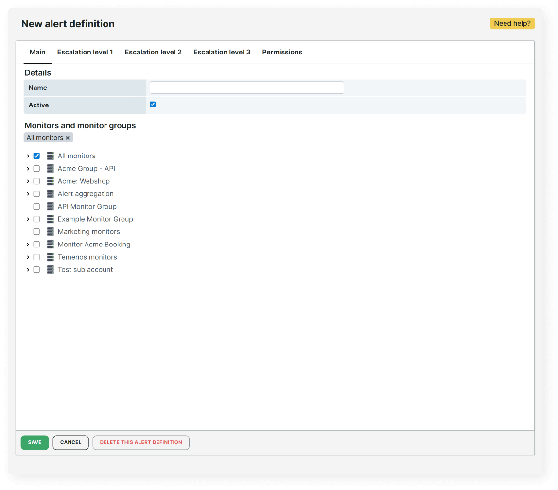 New alert setup screenshot
