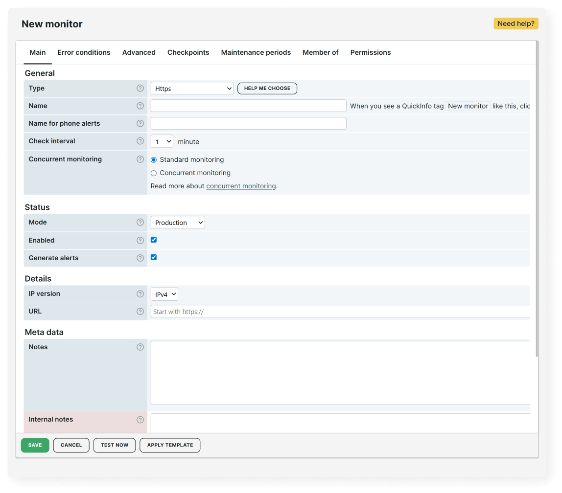 Screenshot of HTTPS monitor setup
