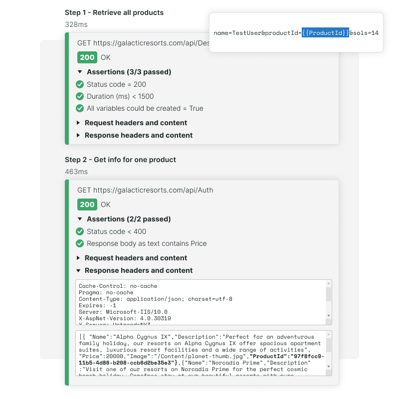 API Monitoring requests with stored variables and data