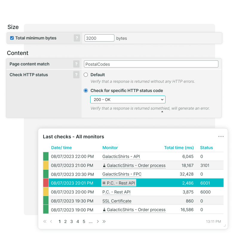 Set up limits for filesize and page content match to trigger alerts