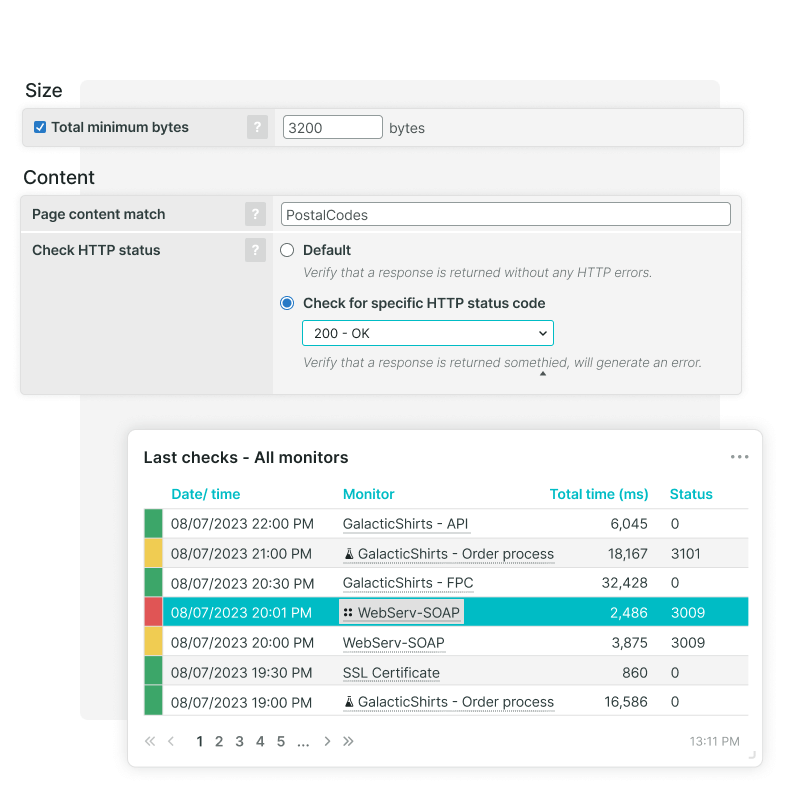 Set up limits for filesize and page content match to trigger alerts