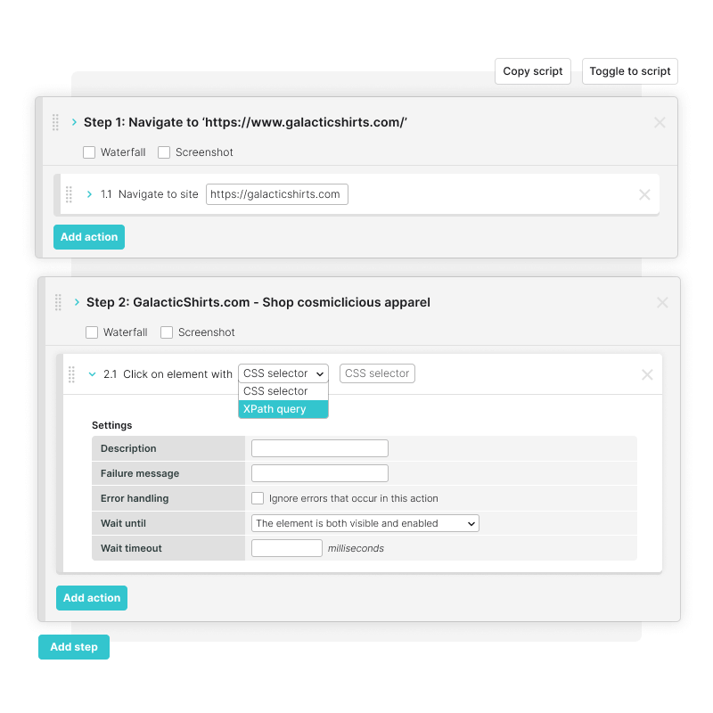 Set up your transaction scripts in the editor